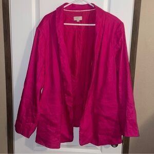 Loft Plus Dark Pink Fuchsia Linen Blend Career Blazer Lined Open Front  Sz 26